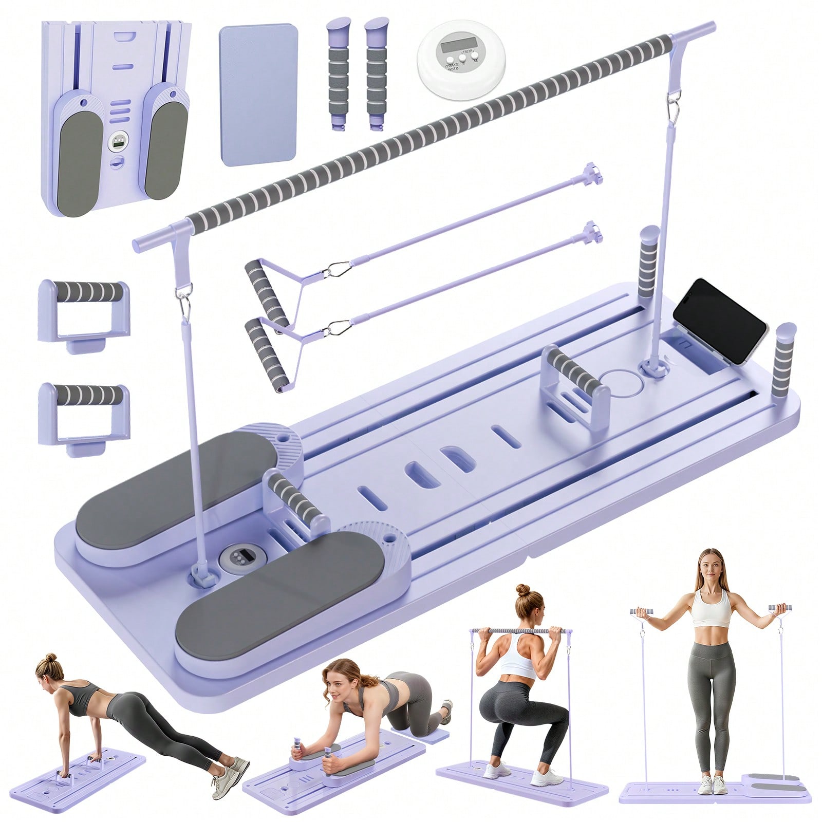 Phone Holder - Pilates-Reformer mit Stange, Pilates-Brett mit Handyhalterung,
