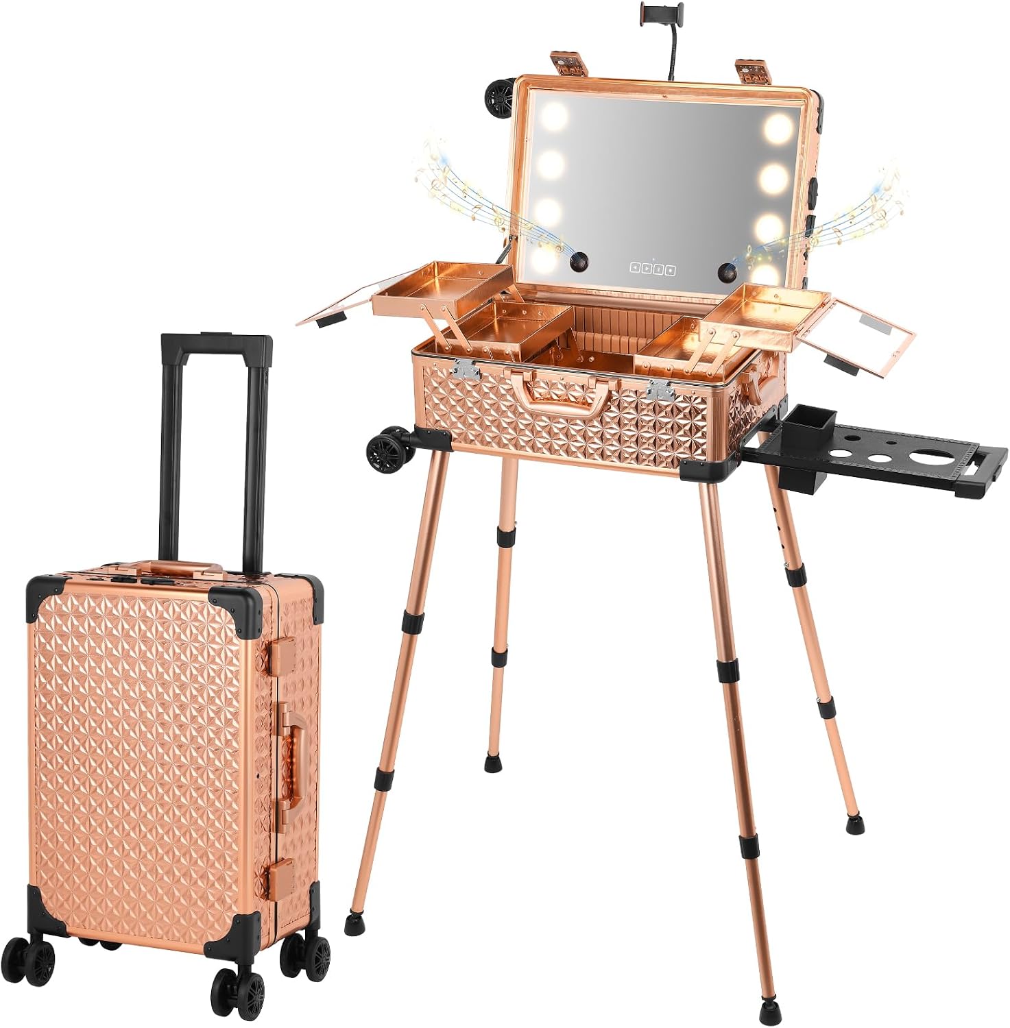 Bluetooth Speaker - Professioneller Kosmetik-Organizer mit Spiegel und Bluetooth-Lautsprecher,
