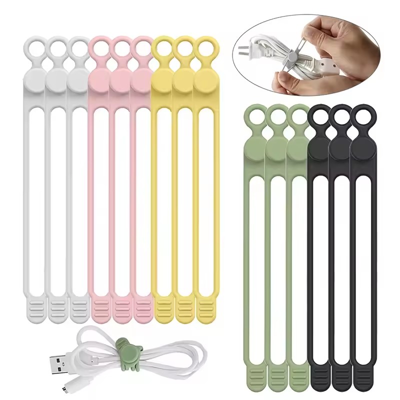 Cable Organizer - 10 Stück Silikon-Kabelbinder, Kabel-Organizer, Kabelgurte, wiederverwendbare