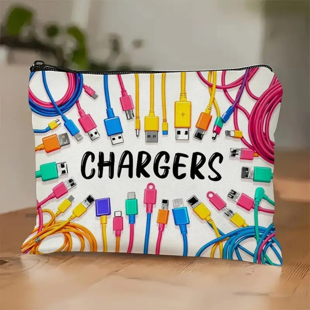 Cable Organizer - Neue Canvas-Ladegerät-Aufbewahrungstasche mit Reißverschluss, bedrucktem Design,